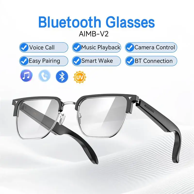 

2025 Fashion Smart Glasses Bluetooth Call Music Cut Song Ai Voice Assistant Multi functional Outdoor Sports Anti blue Light Lens