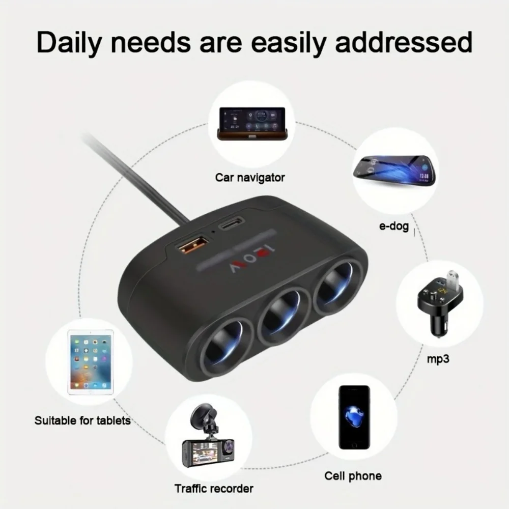 Carregador de celular para carro 120W 3 em 1 com carregamento rápido, adaptador para acendedor de cigarros, plugue de carregamento rápido, adaptador de energia para celular para DVR automotivo GP
