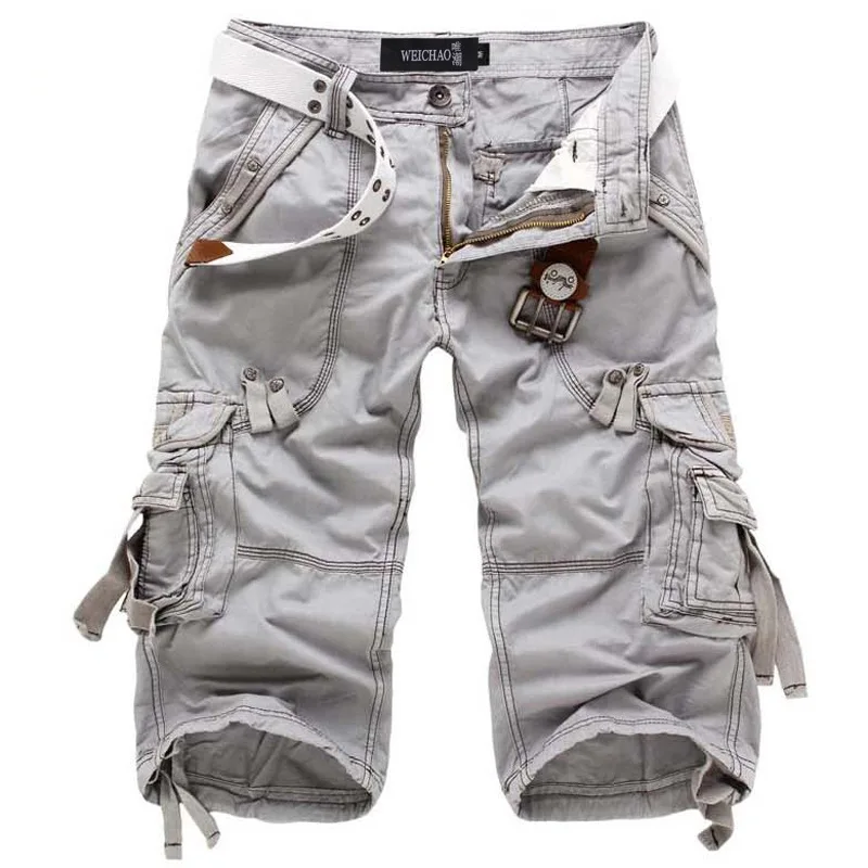 Men's Multi-pocket Casual Tooling 7-point Pants Solid Color Medium Pants Loose Large Size Casual Large Size Pants