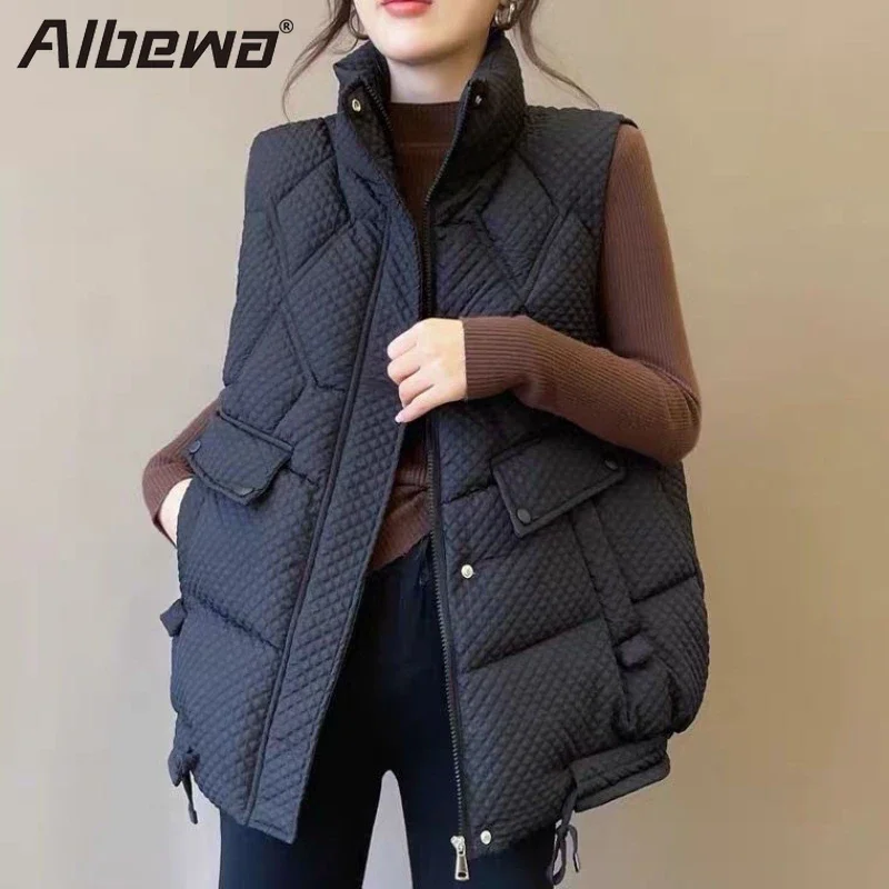 Vest Parkas for Women Sleeveless Puffer Padded Warm Women\'s Korean Stand Collar Casual Zipper Parka Coats Feminina Outerwear