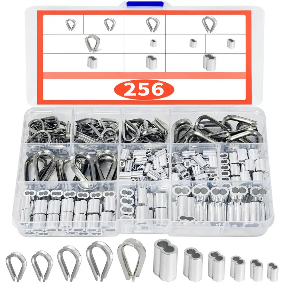 Wire Rope Crimping Sleeve Kit Stainless Steel Thimbles Aluminum Ferrules Hardware For Industrial Lifting And Rigging Connection - view 6