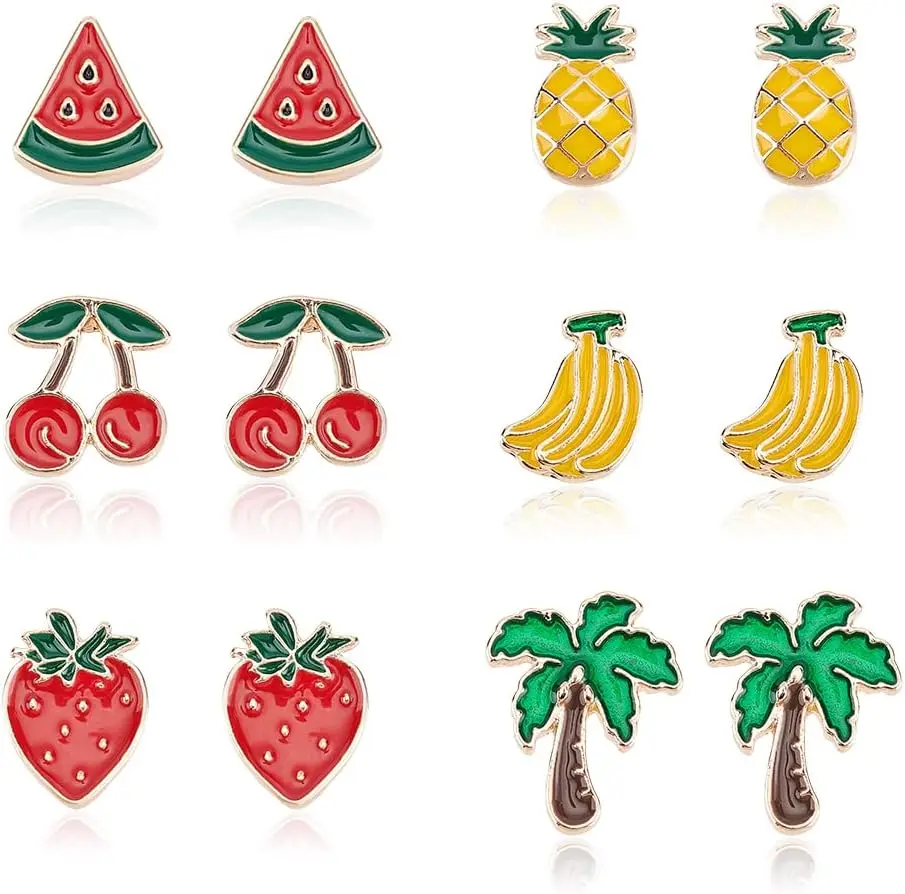 Fruit Earrings Cute Fruit Earrings for Women Strawberry Cherry Banana Watermelon Pineapple Earrings Summer Jewelry Creative