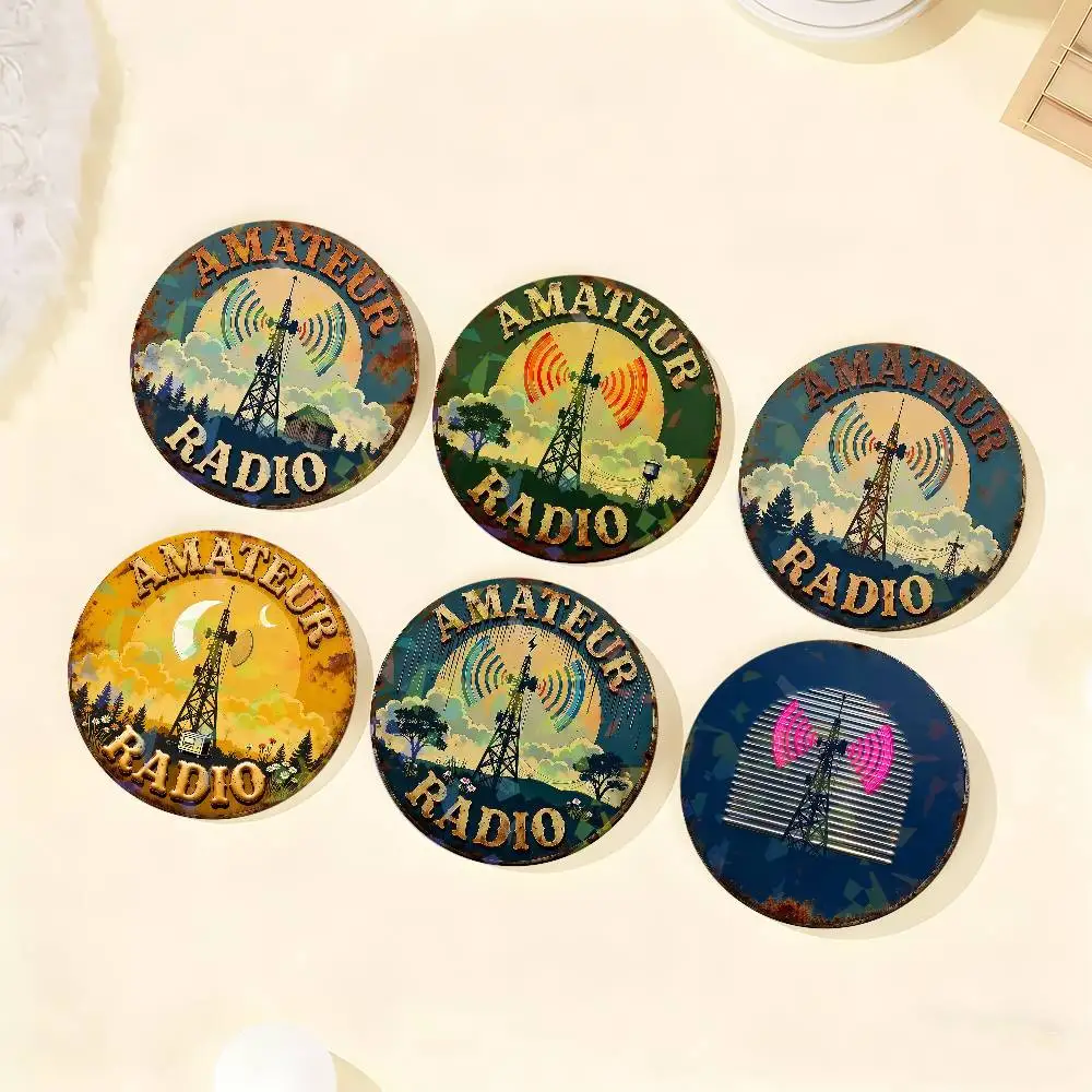 Vintage Amateur Radio Metal Badge Set Glass Shine Brooches Lapel Backpack Costume Gifts Decoration Birthday