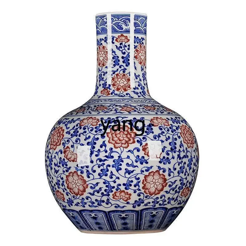 ZL Jingdezhen ceramic blue and white porcelain underglaze red vase living room entrance bogu frame decoration