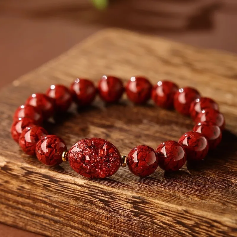 

Natural Crystal Cinnabar Large Particle Raw Stone Bracelet Snake Year Zodiac Buddha Men And Women Guardian God Couple Jewelry Ha