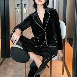 Long Sleeve Pyjamas Suit New Winter 2PCS Pajamas Lady Velour Sleepwear Warm Velvet Nightwear Night Outfit Home Clothes Nightgown