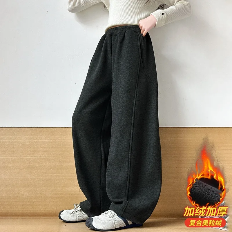 سميكة الصوف الأطفال السراويل المنحنية الخريف الشتاء فضفاضة تناسب Sweatpants للفتيات المتكاملة المخملية بنطلون للأطفال 2026