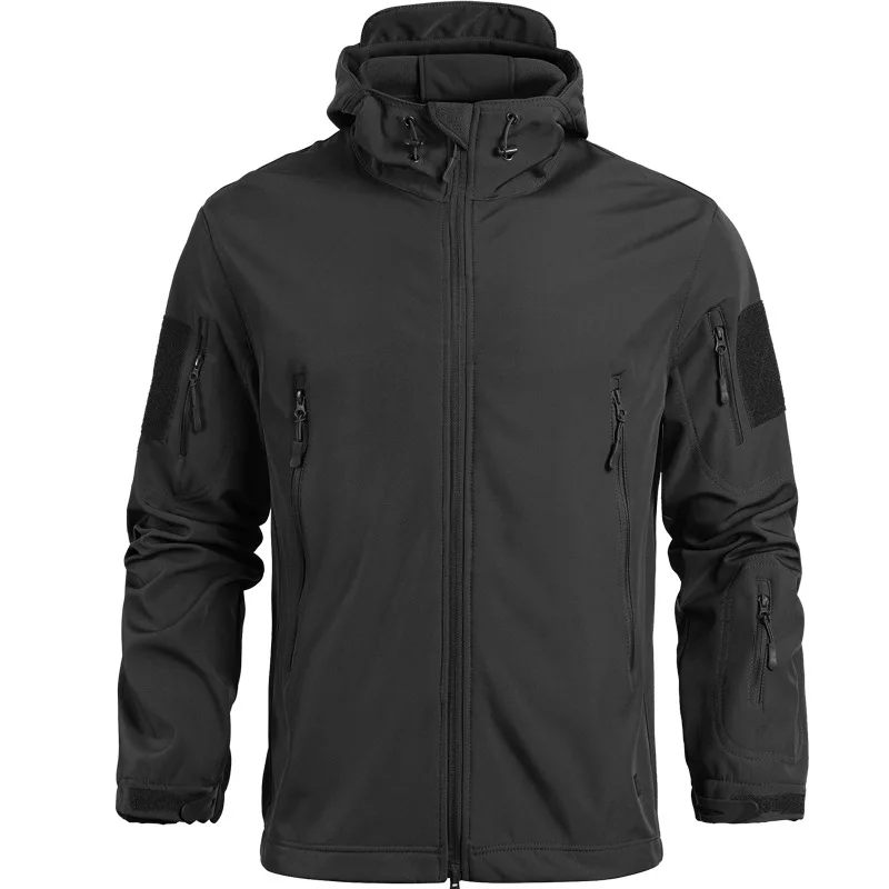 Herren Taktische Softshell-Jacke Militär Winddicht Wasserdicht mit Kapuze Fleece-Gefüttert Warme Oberbekleidung für Outdoor Jagd Wandern Camping – Detail 3