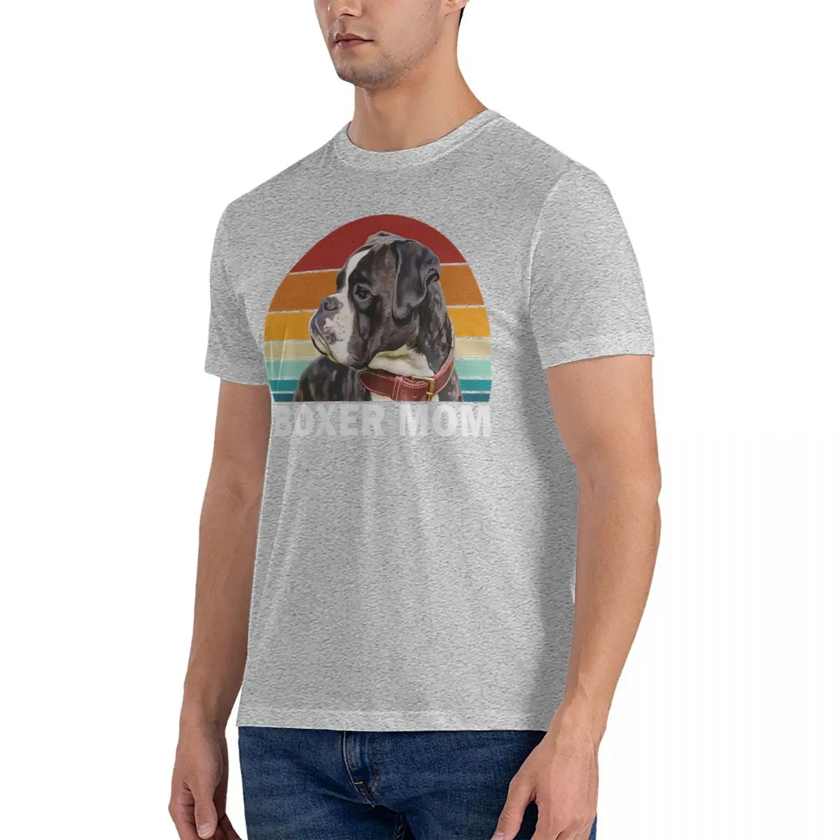 Boxer Mom T-Shirts Men Bulldog Vintage Cotton Tee Shirt Round Neck Short Sleeve T Shirt Summer Tops