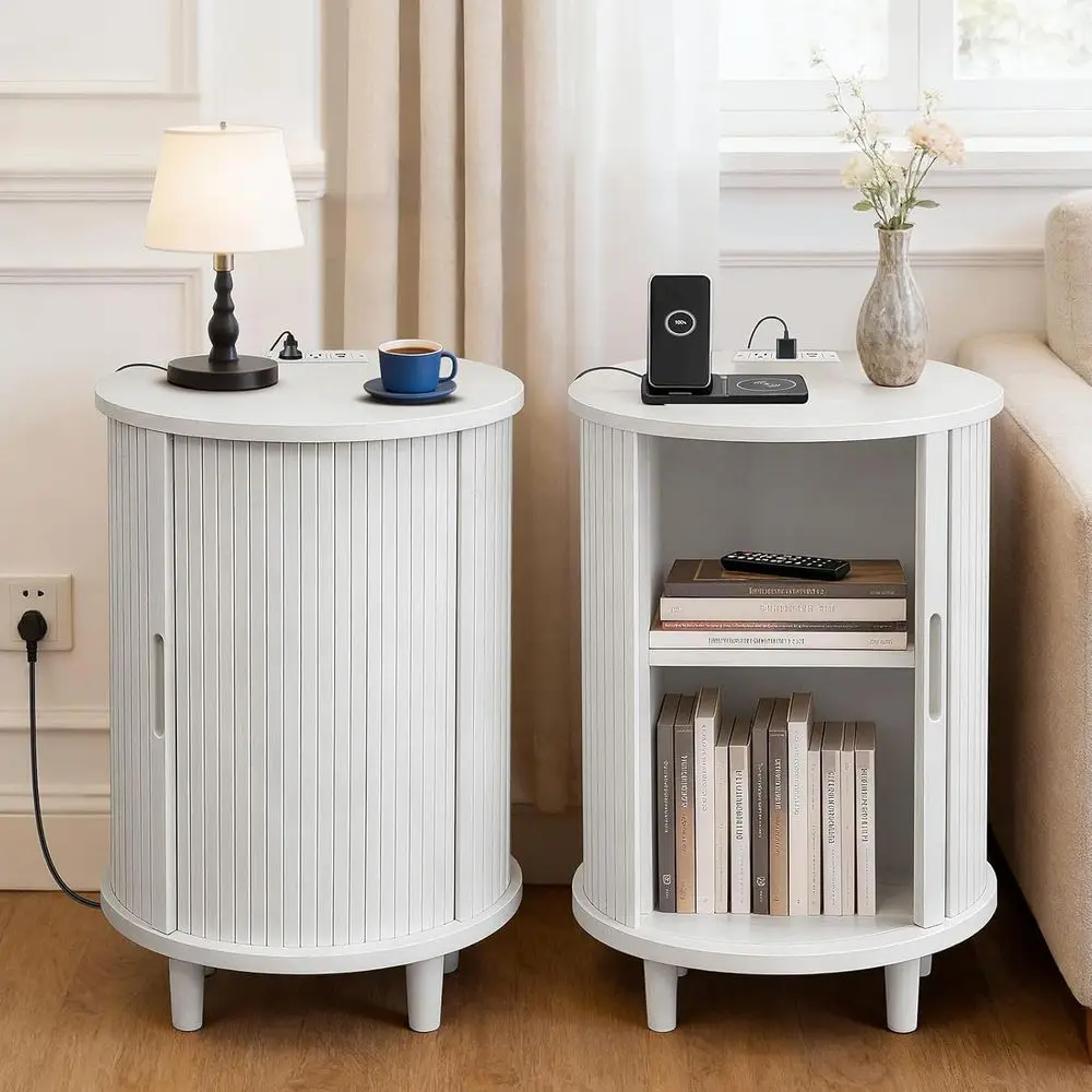 End Tale t o 2 with Stora& Charging Station, luted Accent Side Tale with Sliding Door & Adjustale Shel, -Century Nightstand or S