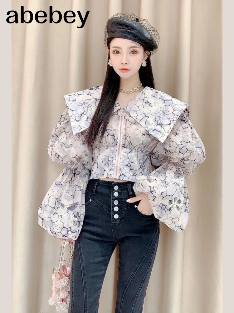 

Блузки 2026, осенняя модная уличная одежда, элегантная блузка с пышными рукавами и высокой талией, женская рубашка Blusas, вечерние топы