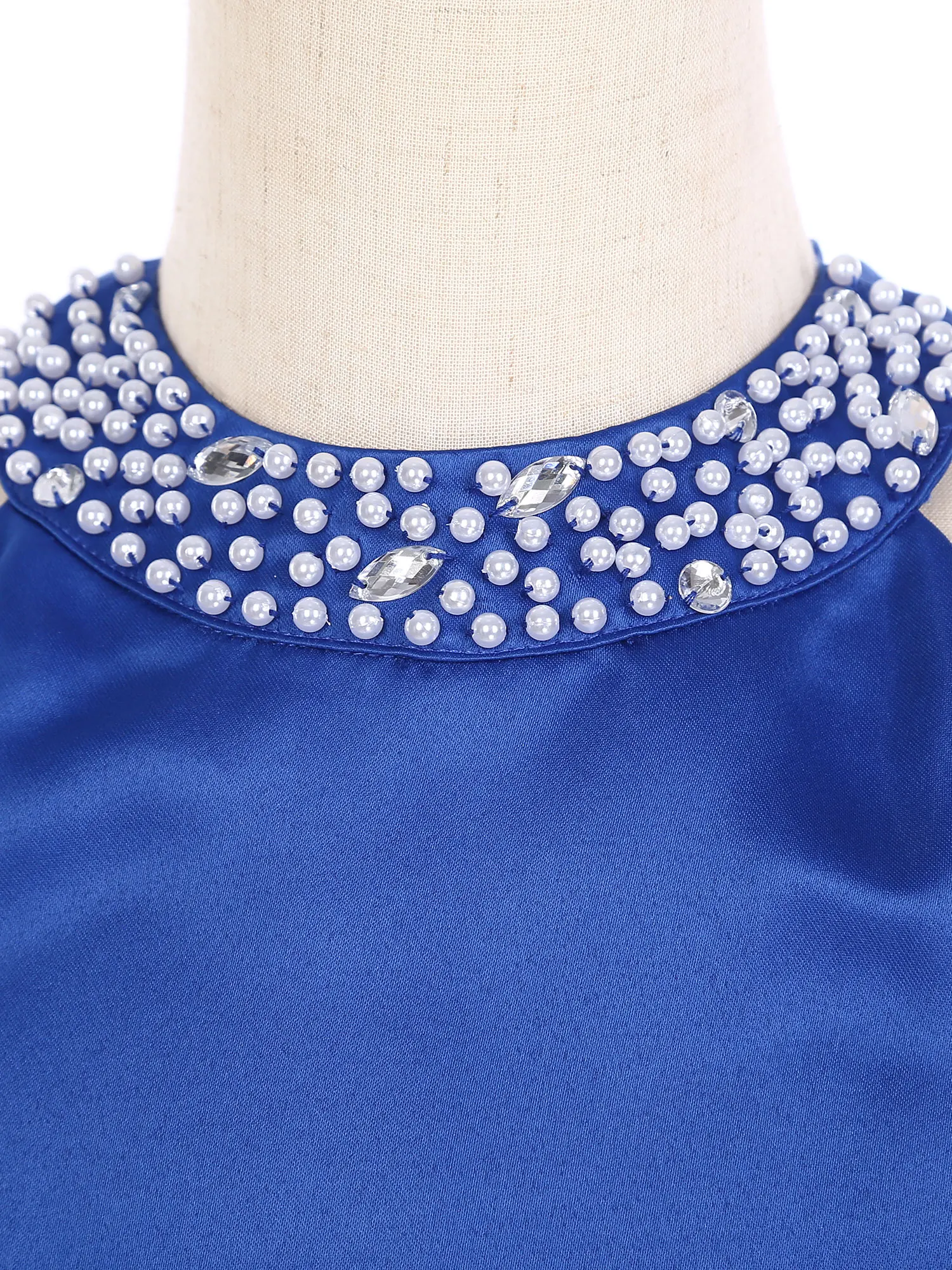 Abito da ragazza di fiore per bambini Elegante abito da damigella d'onore junior in raso senza maniche con perline lucide Bowknot Decor Abiti da ballo a-line