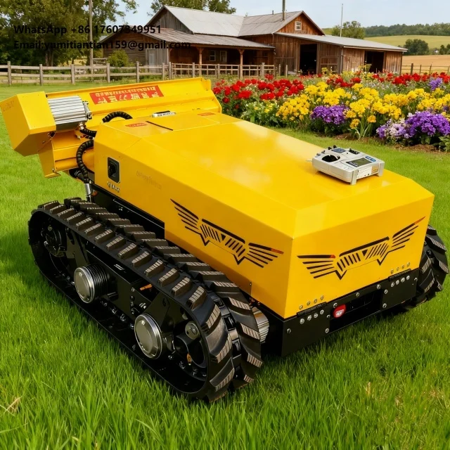 

Portable Tracked Intelligent Lawnmower Agricultural Robot Remote Fully Automatic Flail Type Shrub Mower