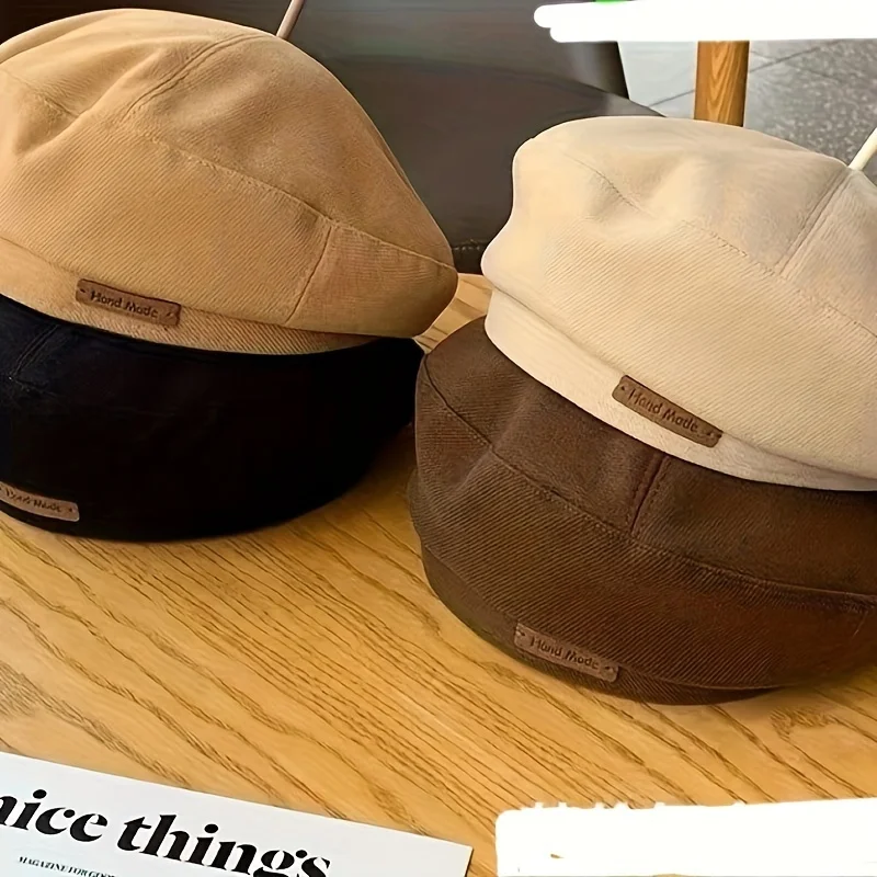 1 piece of ladies' autumn and winter beret octagonal wide head circumference trendy artist hat