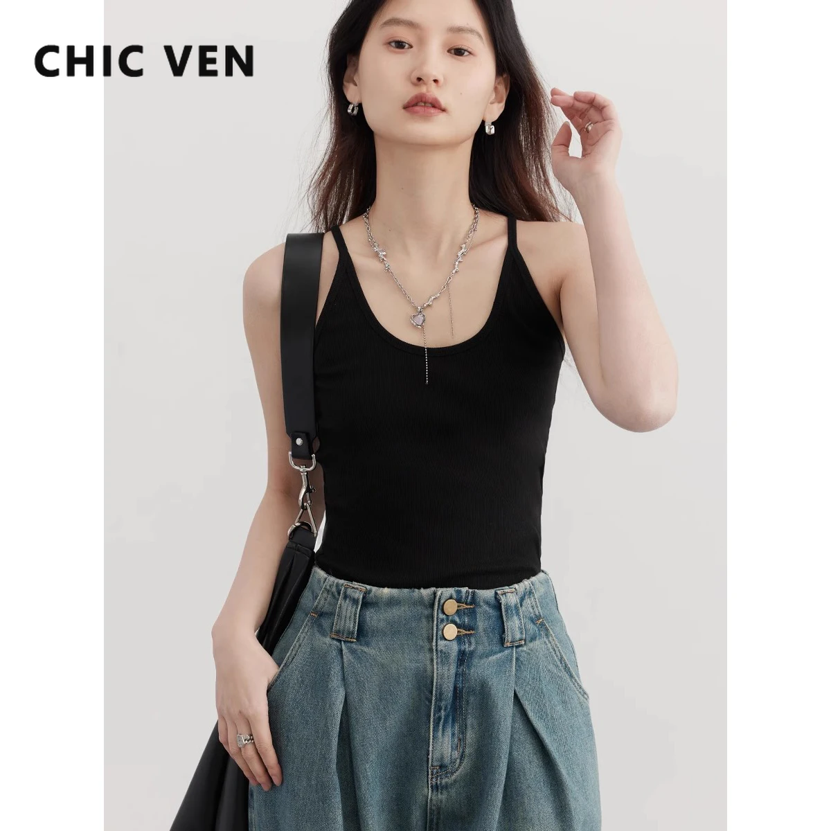 CHIC VEN Women Tanks New Multi Color Optional U-neck Slim Fit Camisole Vest Short Top Basic Underwear Spring Summer 2024