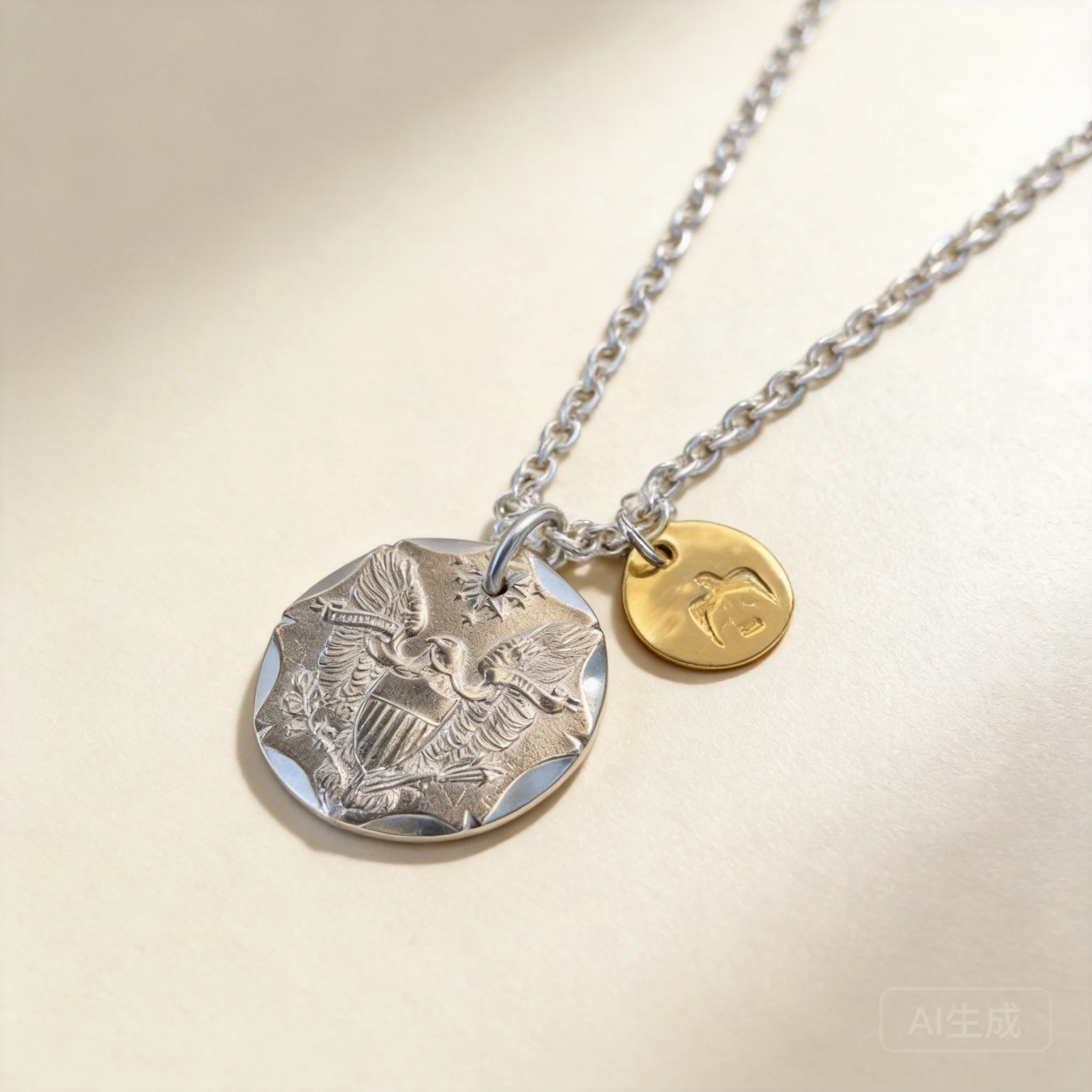 Punk Style Trendy Men Necklace Engraved Eagle Statue Of Liberty Pattern Round Pendant Lucky Auspicious Amulet Jewelry For Hip