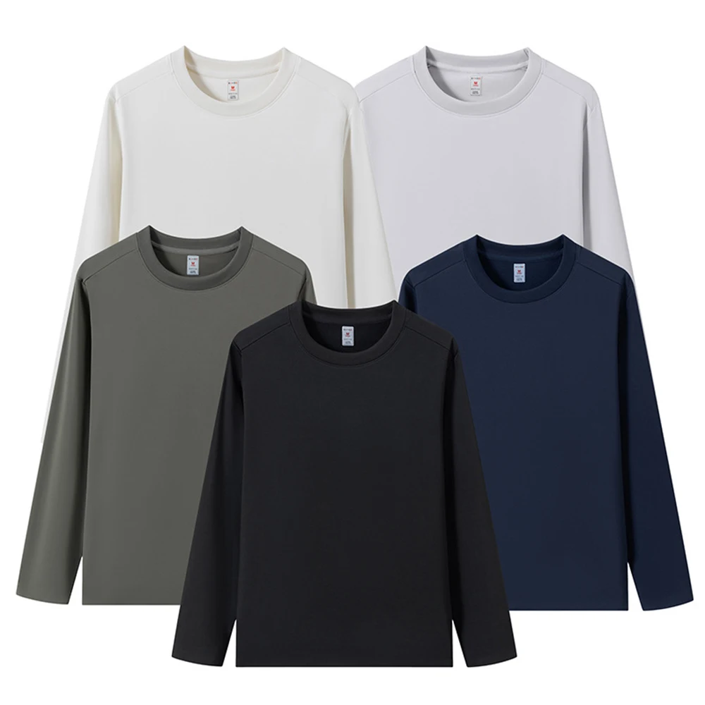 قميص طويل الأكمام برقبة دائرية للرجال لخريف وشتاء 2025 جديد كلاسيكي مريح متعدد الاستخدامات كاجوال بسيط عصري بطبقة أساسية