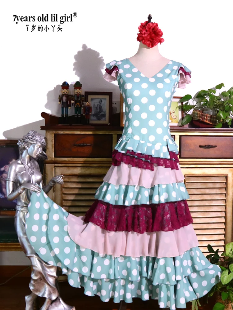 7yearsOldLilGirl 2023 New Spanish Dance Dress Flamenco Practice Skirt Wear Women GI10