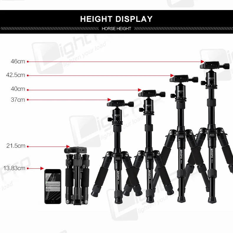 Portable Mini Tripod Lightweight Travel Stand Desktop Smartphone Holder Tabletop Video Tripod w/  360° Panoramic Ballhead