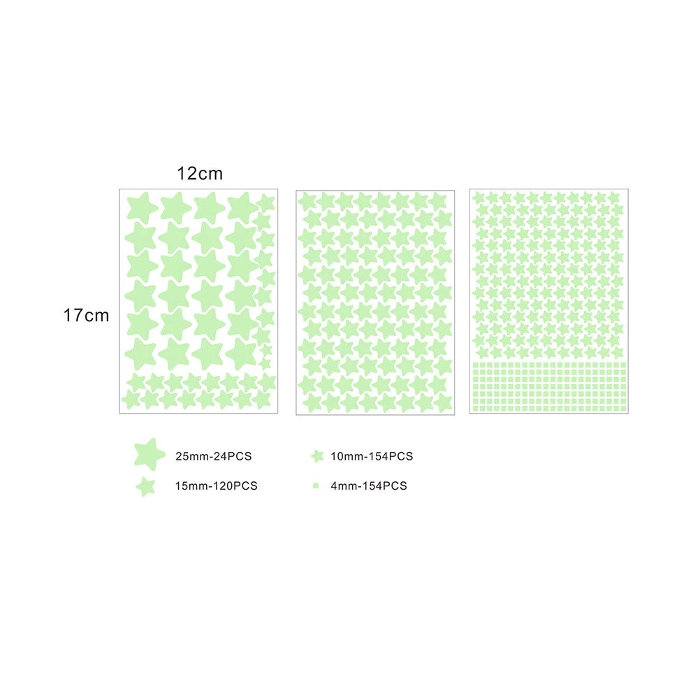 

3 Sheets Star Stickers Luminous Green Wall Decor Kids Room PVC Decals Easy Apply Safe Environmental