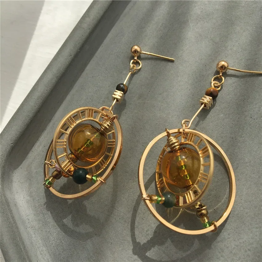 

Industrial-style abstract geometric handcrafted small crowd heavy work vintage earrings glass bubble shape sense earrings female