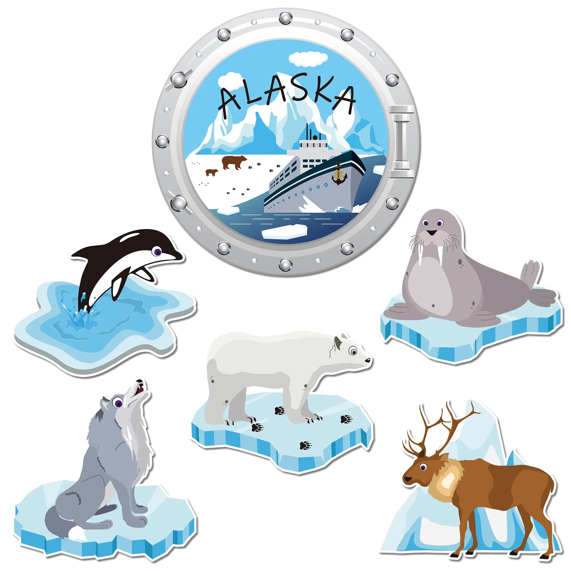 

6pcs Large Alaska Cruise Door Magnets Decorations, Funny Cruising Magnetic Ship Cabin Door Decor for Fridge Car Carnival Party