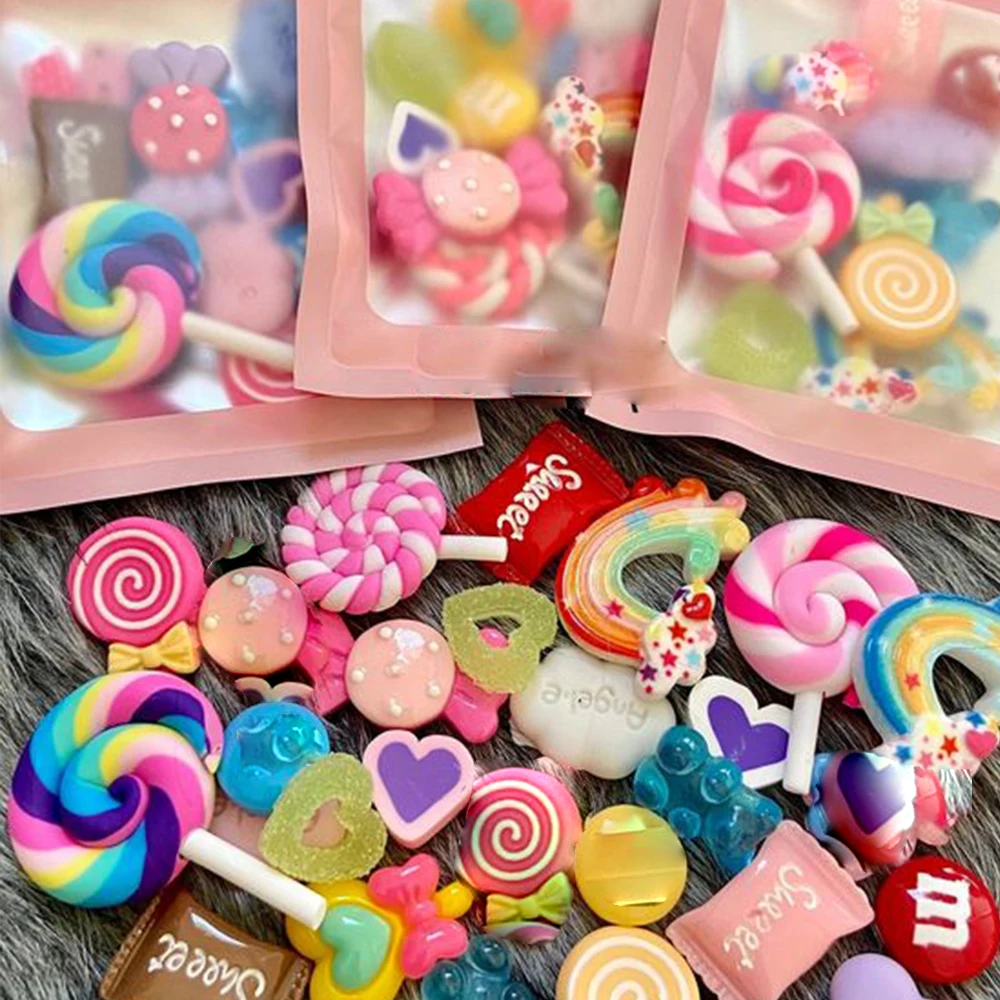 20/50Pcs Pink Kawaii Press-on Nails Charms 3D Resin Decoration Bulk Cartoon Jewelrys Accessory DIY Summer Manicure Ornament\