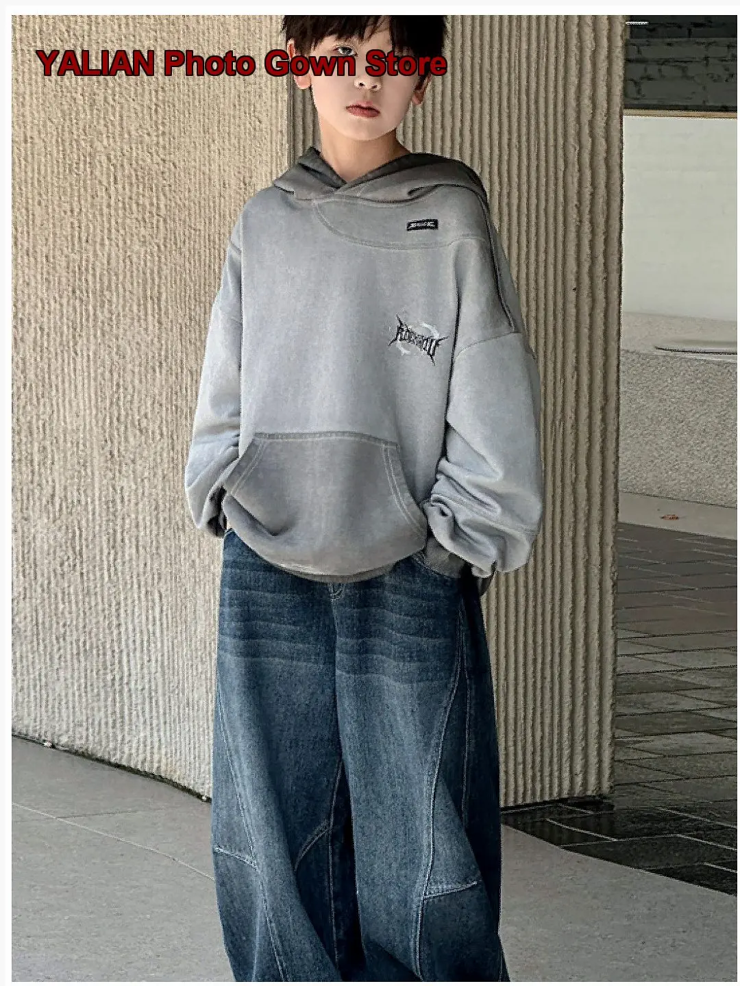 Boys Denim Long Pants Spring Autumn Stylish Tapered Loose Solid Color Older Kids