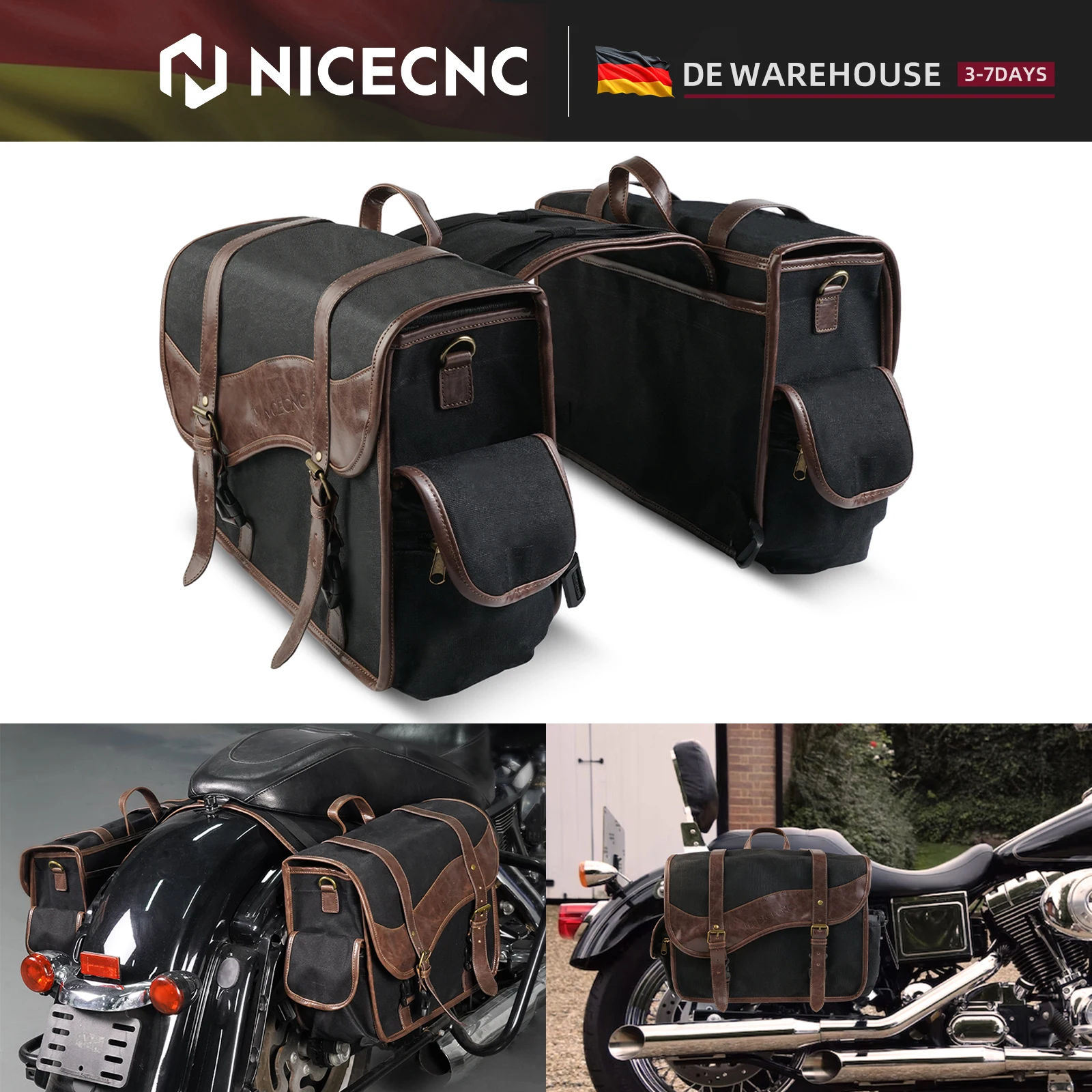 (EU voorraad) PU Vintage Motorzadeltassen Universeel voor Harley Softail Dyna Street Road Gilde Yamaha Honda Suzuki Kawasaki - afbeelding 2