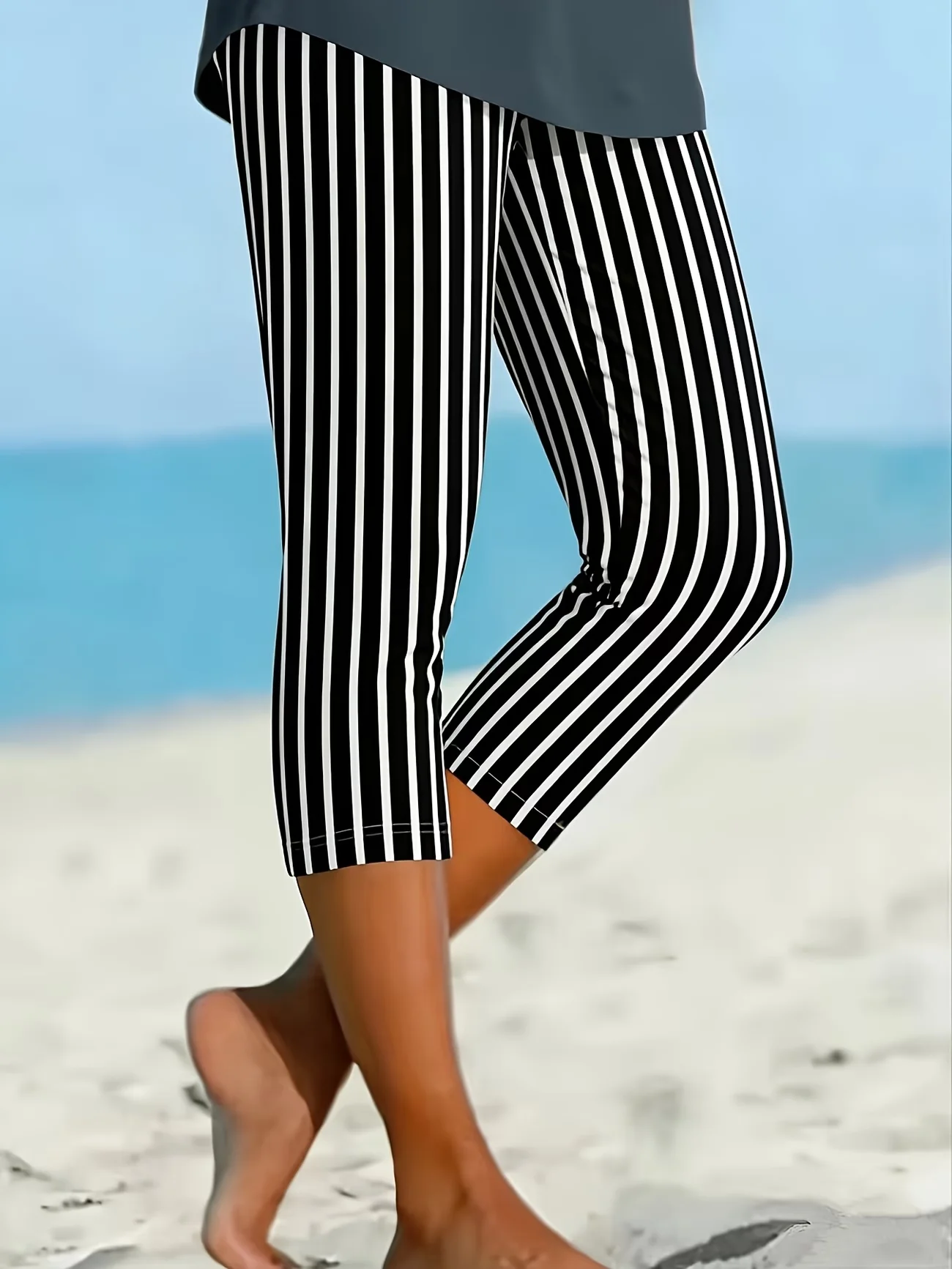 6300 LUNARIS Women's High-Elastic Capri Pants - Striped Leggings Suitable for - Wear, Tight-Fit Trousers with Capri Length,