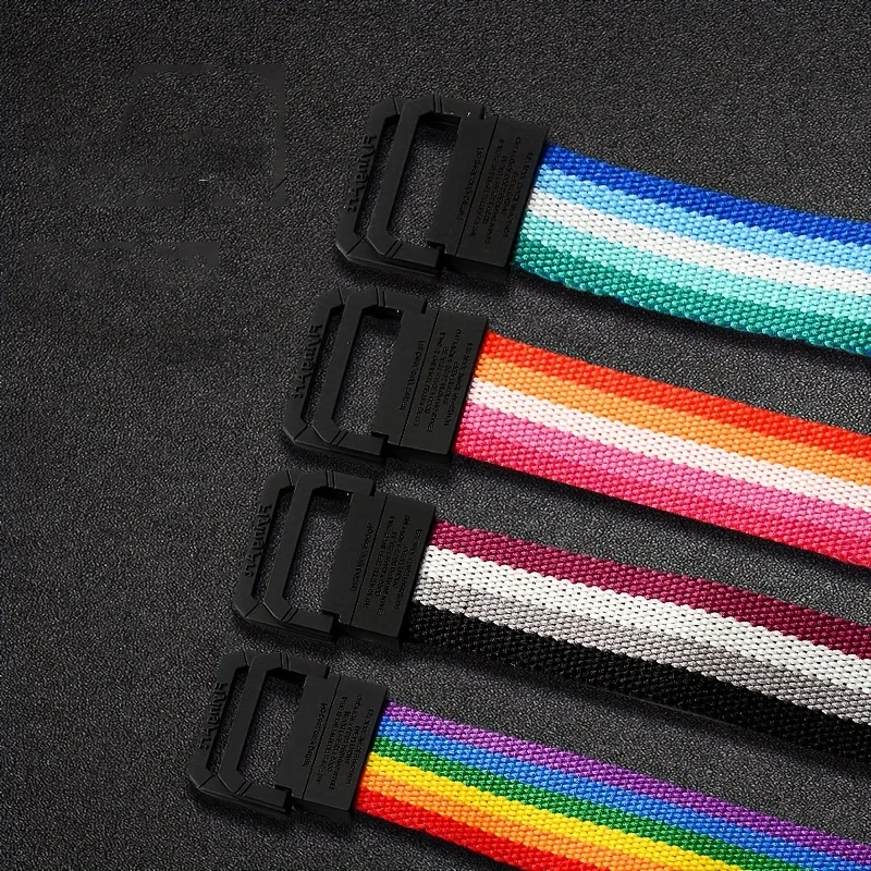 Siebenfarbiger Regenbogen-Canvas-Gürtel mit doppelter Ringschnalle für Damen und Herren, lässiger Hosengürtel – Detail 9