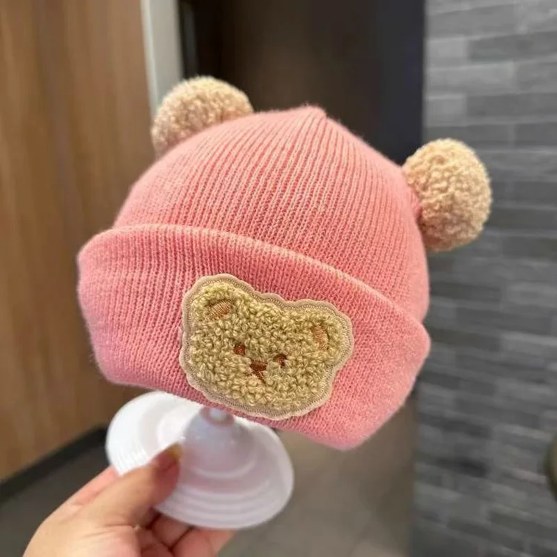 

Cute Baby Bear Knitted Hat Winter Warm Children Beanies 6-24Month Boys Girls Kids Pullover Cap Solid Color Woolen Crochet Bonnet