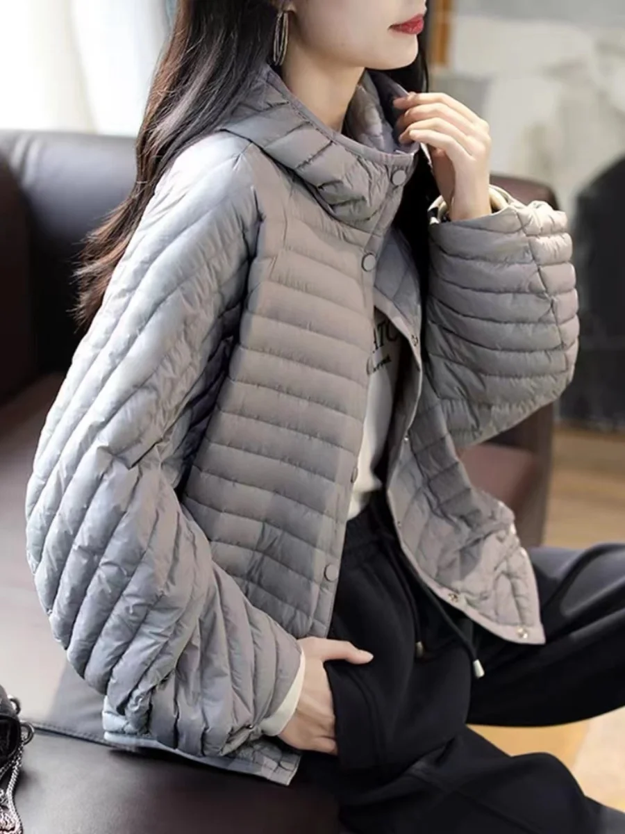 Ringan Longgar Du down Cotton Jaet Wanita Musim Gugur Musim Dingin 2025 ort Sle Serbaguna Mantel Berkerudung Pola Bergaris