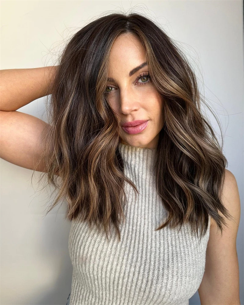 

Balayage Medium Brown Blonde Wig Synthetic Mix Human Hair Wig Cosplay Party Women Wigs 100% Natural Hairline Glueless Cheap Sale