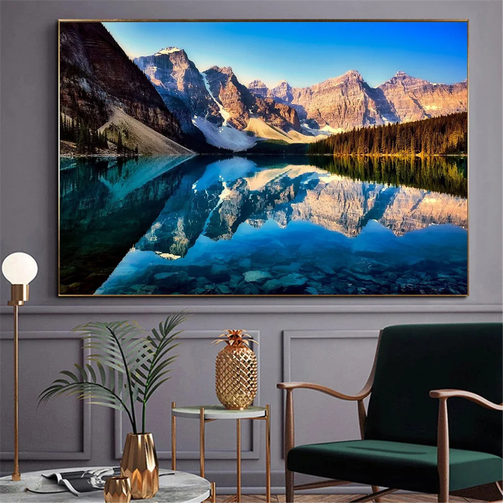 Nature Landscape Alps Mountain Majestic Peaks Lake Meadow Photography Poster Canvas Painting Wall Art Pictures Home Decor