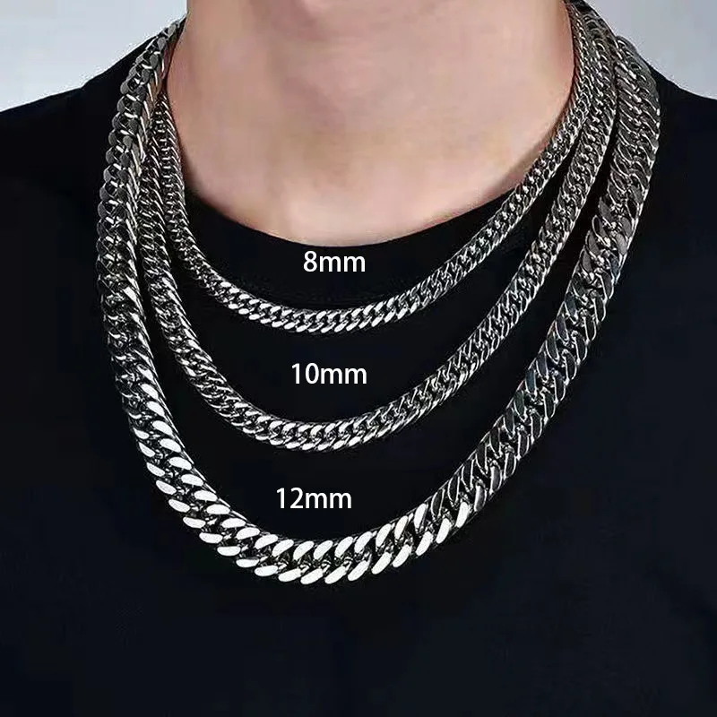 4/6/8/10mm Width 50-90cm Length Stainless Steel Gold Silver Plated Four-Side Chain Men Women Long Necklace Drop Shipping