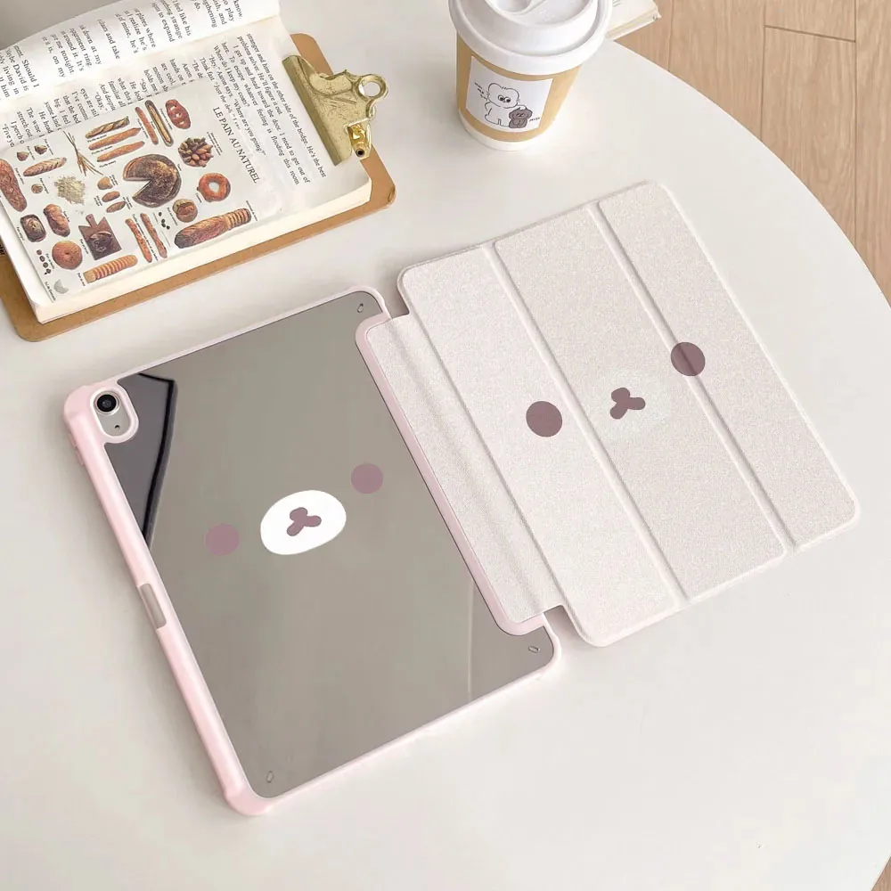Cute Bear Kawaii Mirror Tablet Case For iPad 11th A16 10 9 8 7 5 Pro 13 11 M5 M4 M3 M2 12.9'' Air 4 3 2 1 Mini 7 6 8.3'' Cover