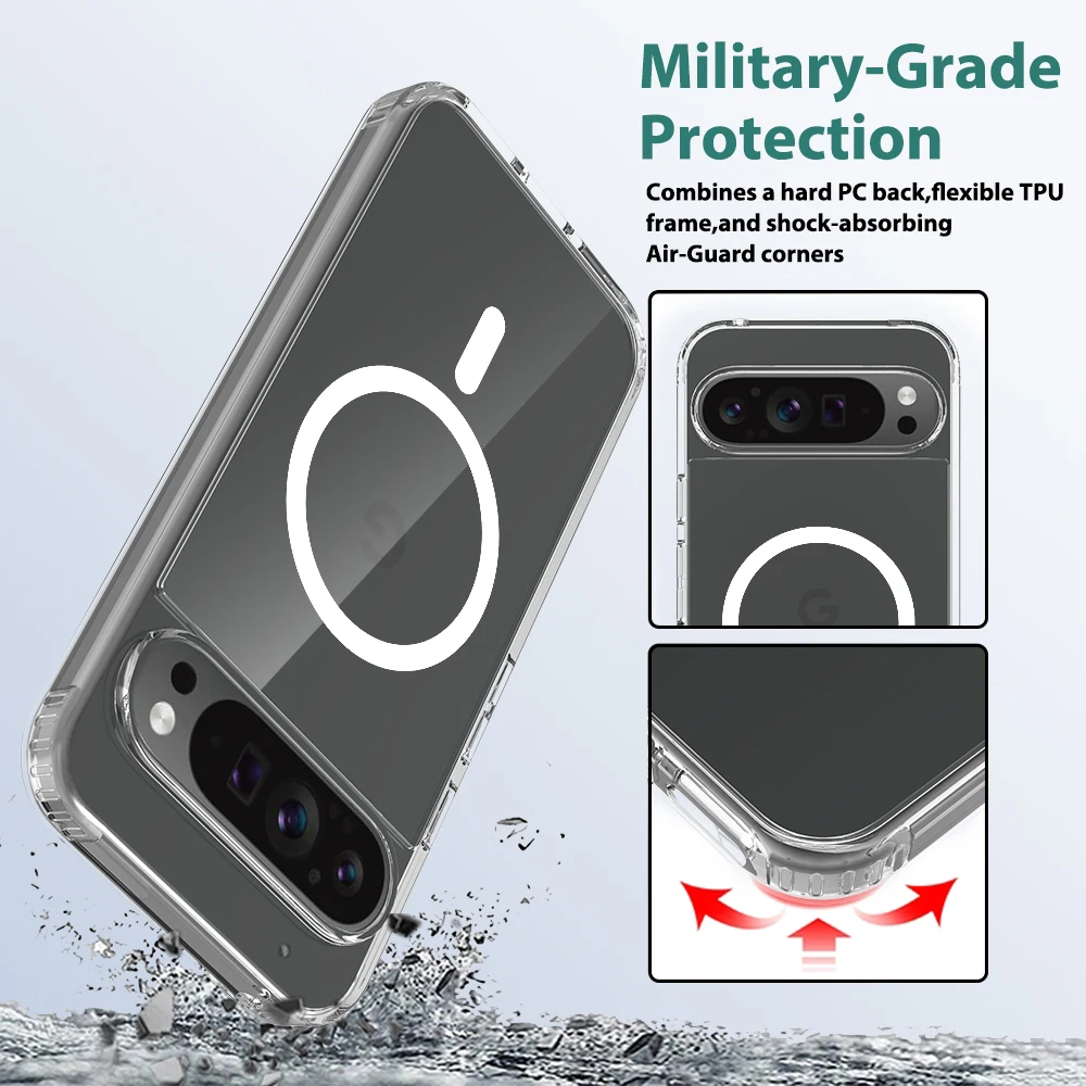 HD Transparent Strong Magnetic Wireless Charging Phone Case for Google Pixel 10 9Pro XL 9A TPU Clear Shockproof Protection Cover
