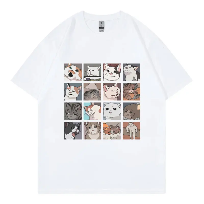 

Cute Cat Funny Meme T-shirts Men Women Clothing High Street Fashion Trend T Shirts High Summer Quality Cotton Oversized T-shirt