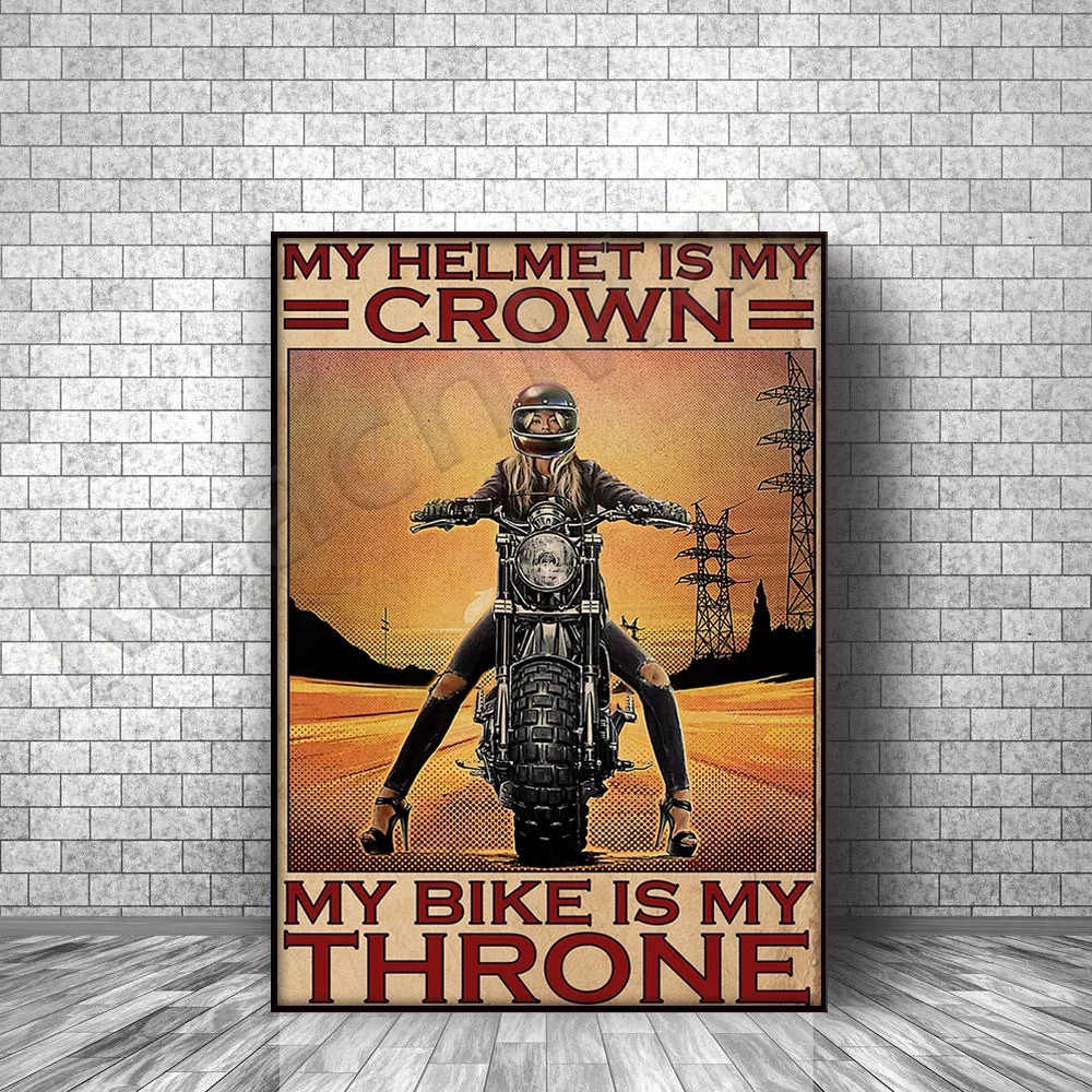 motorcycle racer biker girl poster my helmet is my crown my bike is my throne poster, racer gift