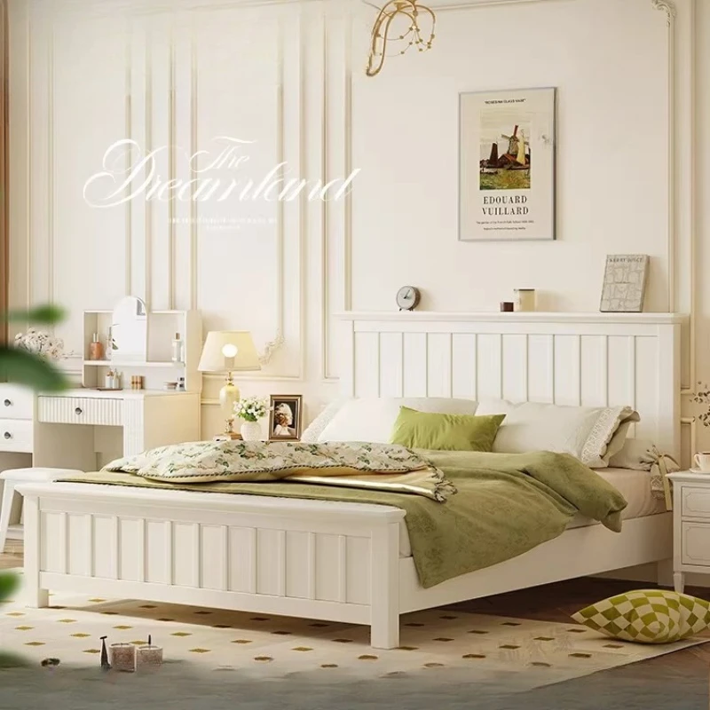 

All solid wood bed modern simple Nordic white cream wind 1.8 double bed box