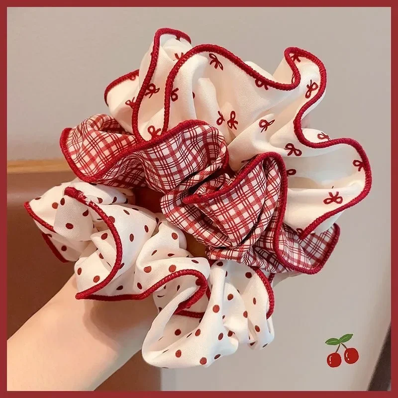 

2/3pcs High End Red Cute Dot Plaid Scrunchies for Women Girls Soft Elastic Hair Ties Gentle Hair Bands Fashion Hair Accessories