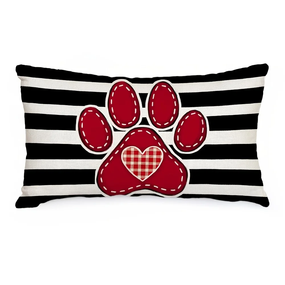 1pc Pet Paw Print Heart Plaid Pillow Cover, Suitable for Sofa, Bedroom, Living Room, Pet Room, Heartwarming Gift for Pet Lovers.