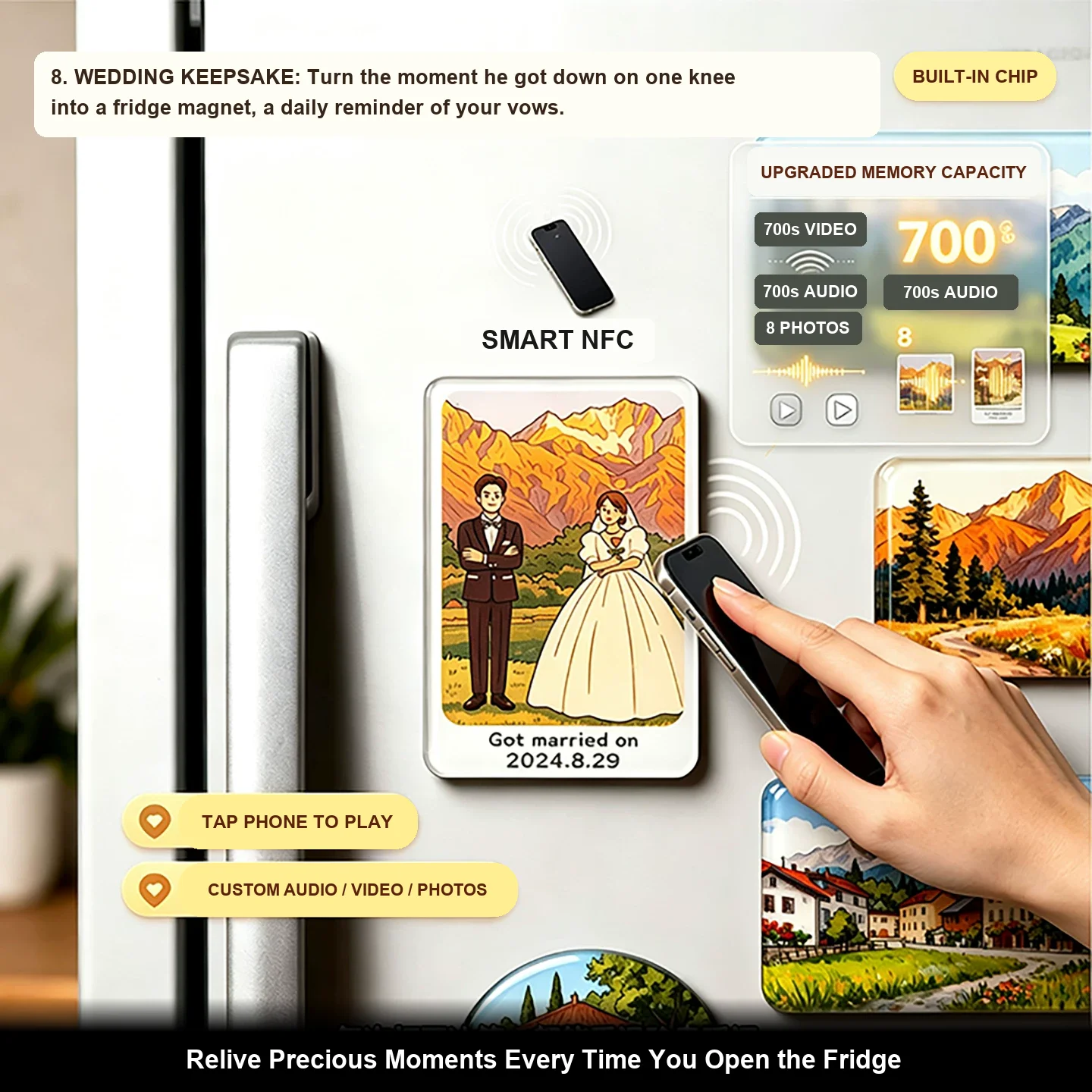 Custom Cartoon Photo Fridge Magnet NFC Smart Personalized Character Refrigerator Magnet Couple Family Portrait Video Audio Gift