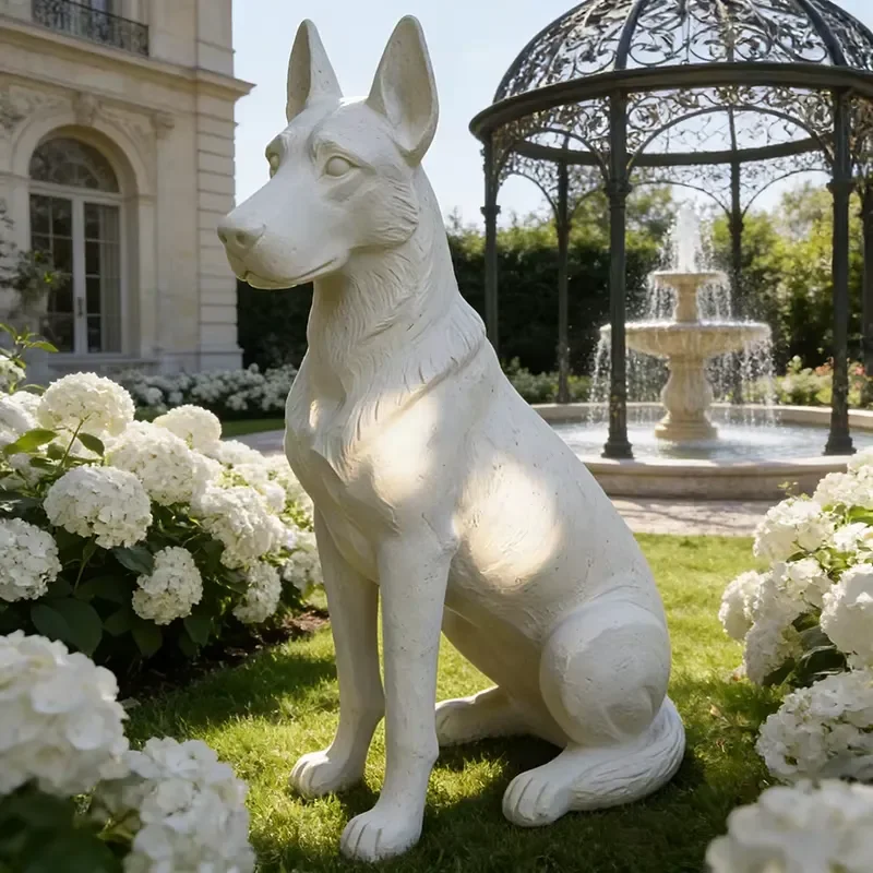 Hand Painted Resin White German Shepherd Dog Statue Sculpture French Royal Garden Guard Design Art Collectibles Home Decor