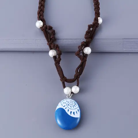 Anime Movie Princess Moana Necklace Cosplay Handmade Braided Leather Rope Necklace for Women Girl Jewelry Prop Accessories
