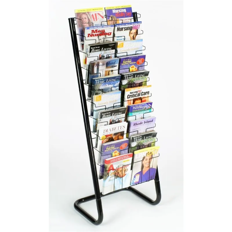 Floor-Standing Wire Magazine Rack, 20 Pockets, Black, Customized