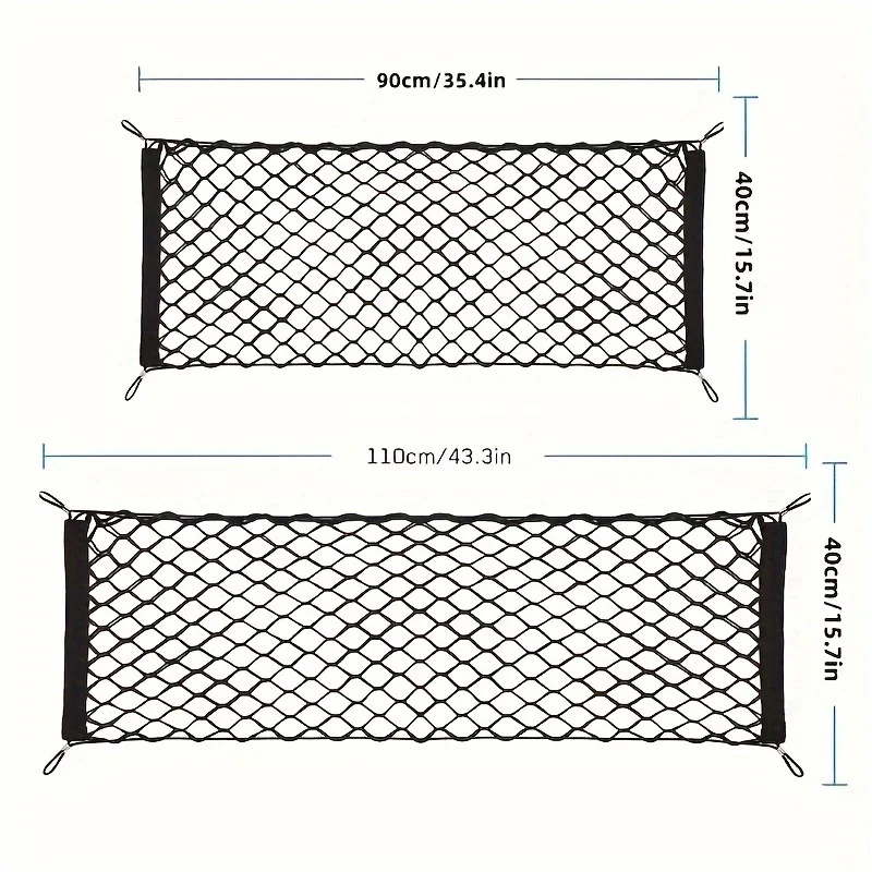 1 Stück Kofferraum-Aufbewahrungsnetz, elastisches Gepäcknetz, Kofferraum-Aufbewahrungsnetz mit Tasche, mit Haken, Auto-Innenausstattungsteile – Detail 3