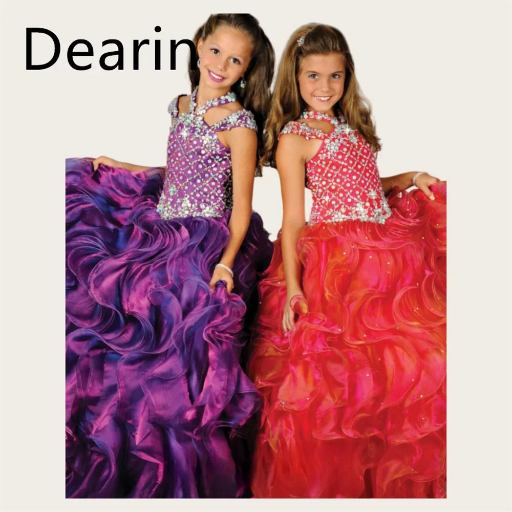 Customized Flower Girl Dress Dearin Halter A-line Floor Length Skirts Fold Draped Es