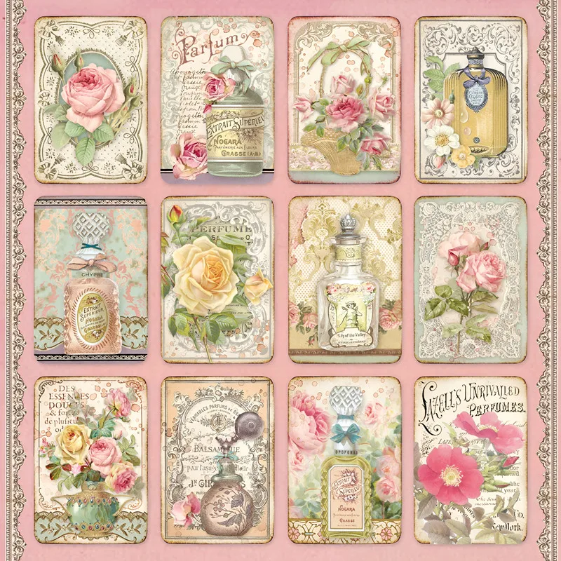 Retro Pink Rose Flower Stickers DIY Scrapbook Collage Stationery Deco Junk Journal Bottle Label Tag Photo Album Stickers